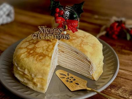 クリスマスミルクレープ ミルクレープ,クリスマスケーキ,ホールケーキの写真素材