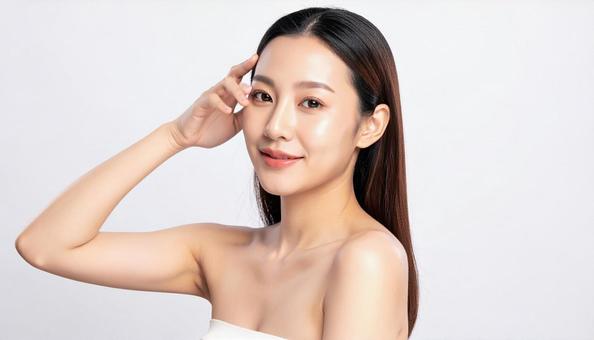 化粧水をつける女性 化粧水をつける女性の写真