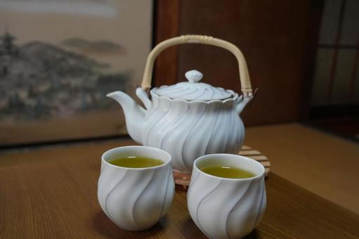 和室とお茶セット 和室とお茶セット 日本茶,おもてなし,和室の写真素材
