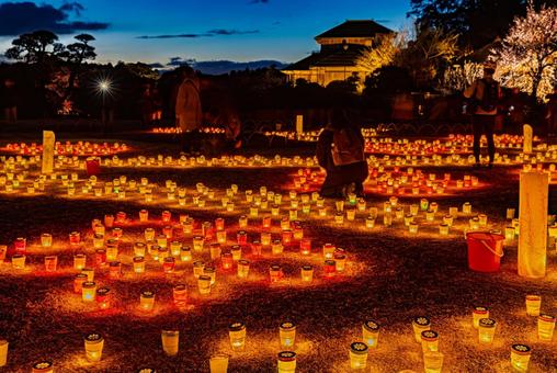 偕楽園　イルミネーション 偕楽園,イルミネーション,花火の写真素材