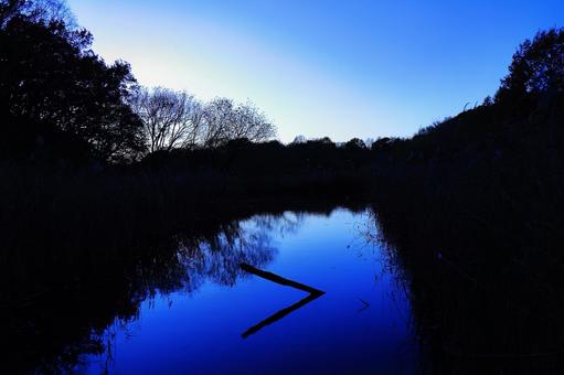 ブルーモーメントの池 池,ブルーモーメント,青の写真素材