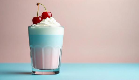サクランボの乗ったシェイク、フラペチーノ サクランボの乗ったシェイク、フラペチーノの写真
