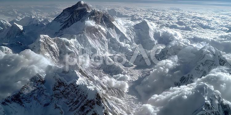 雲海と雪山の絶景 山,雪山,雪景色の写真素材