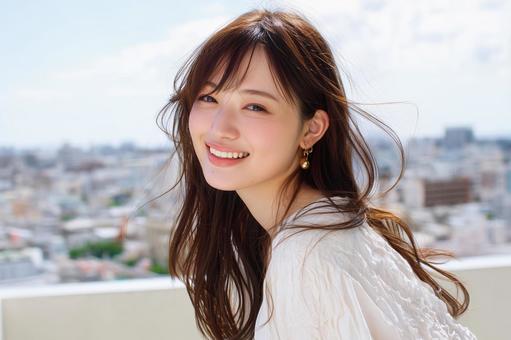 女性の笑顔と髪型 女性の笑顔と髪型の写真