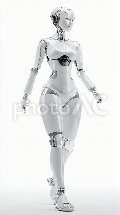 白く輝く洗練された女性型ロボットの全身像 ロボット,ai,サイエンスフィクションの写真素材