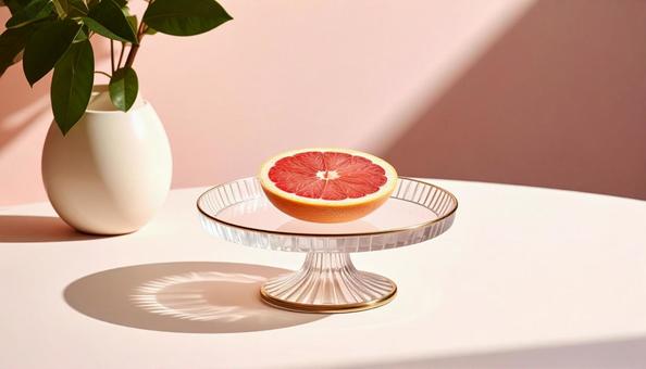 ガラスの皿の上のグレープフルーツの写真