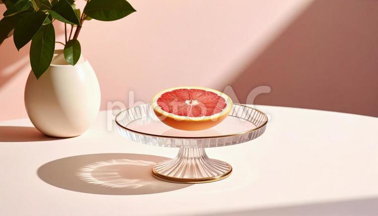 ガラスの皿の上のグレープフルーツ グレープフルーツ,食べ物,デザートの写真素材
