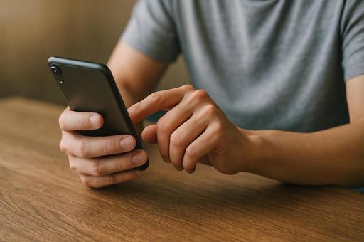 スマホを操作する男性の手元 スマホを操作する男性の手元の写真