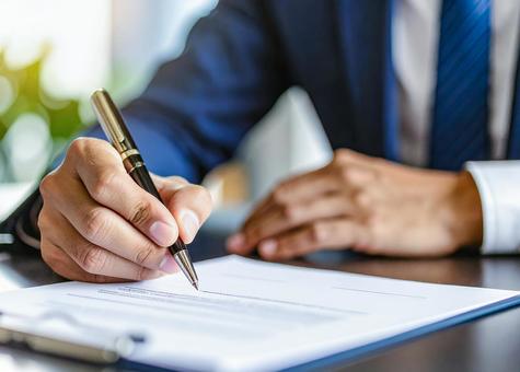 ペンを持つビジネスマンの手元の写真