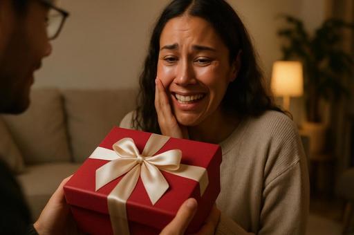 赤い箱を受け取る人物 赤い箱を受け取る人物の写真