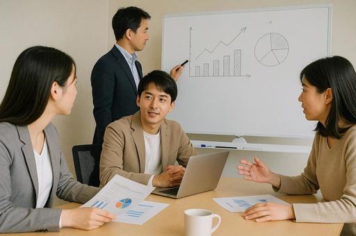会議室にて打ち合わせ 会議室にて打ち合わせの写真
