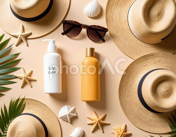 夏の紫外線対策備 uv,紫外線,日焼けの写真素材