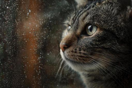 水滴のついた窓辺で物憂げな猫の瞳 水滴のついた窓辺で物憂げな猫の瞳の写真