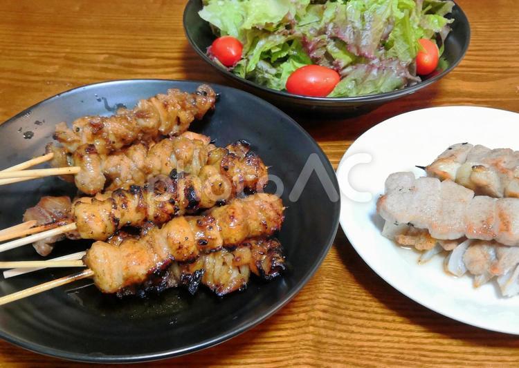 やきとりとサラダ 鶏,フード,夕食の写真素材