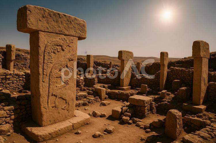 陽光のギョベクリテペ 陽光のギョベクリテペ ギョベクリテペ,巨石神殿,石柱の写真素材