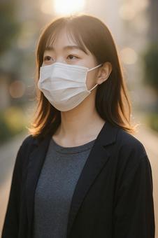 マスク姿の女性 マスク姿の女性の写真