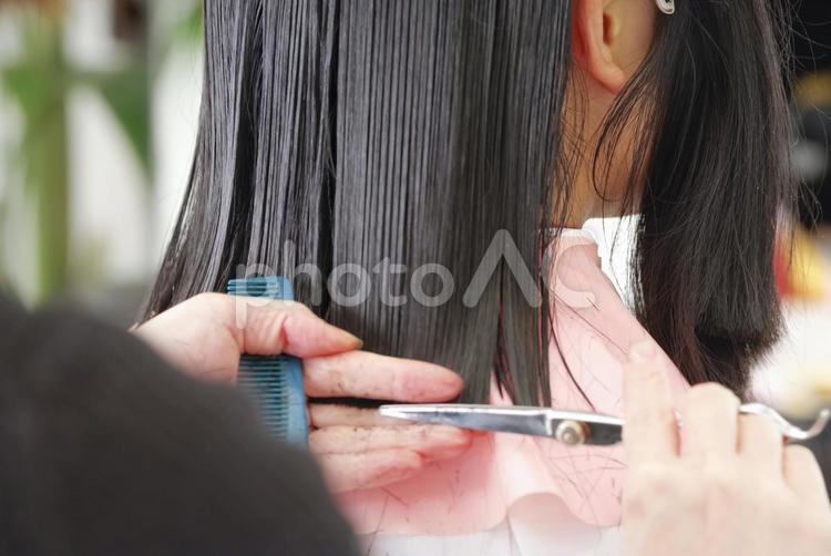 美容室でヘアカットをする女の子 女性,若い,10代の写真素材