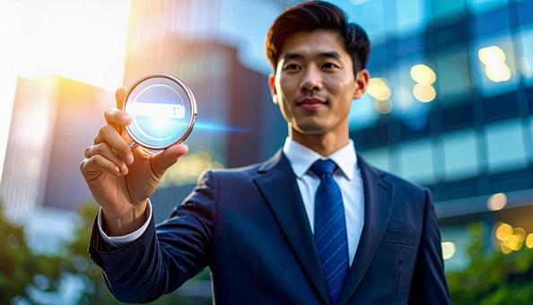 検索窓を出して検索するビジネスマンの写真