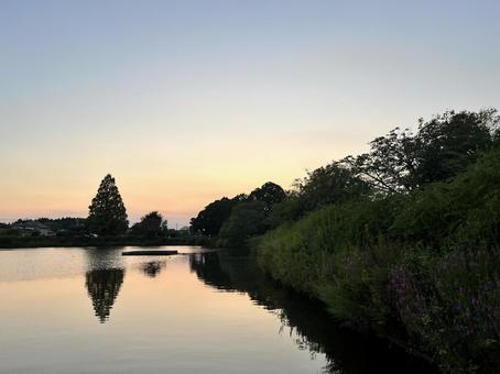 夕暮れの湖 夕暮れの湖 水辺,夕暮れ,湖の写真素材
