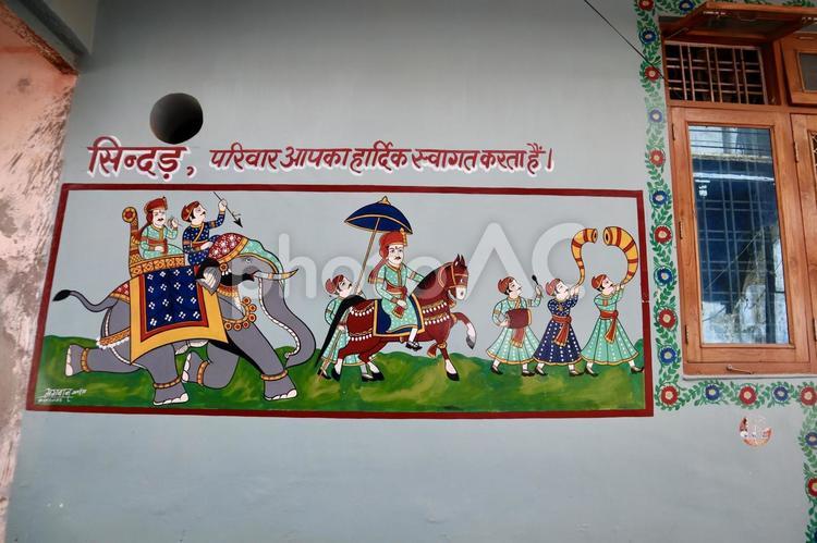 インド　ブーンディ　民族壁画 海外,インド,旅行の写真素材