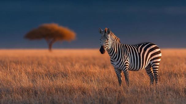 黄金のサバンナとシマウマの写真