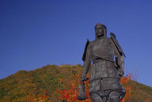 鳥取城跡の吉川経家像 鳥取城,山上ノ丸,吉川経家の写真素材