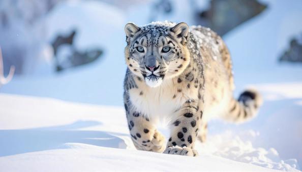 雪の中のユキヒョウ 冬のイメージ 雪の中のユキヒョウ 冬のイメージの写真
