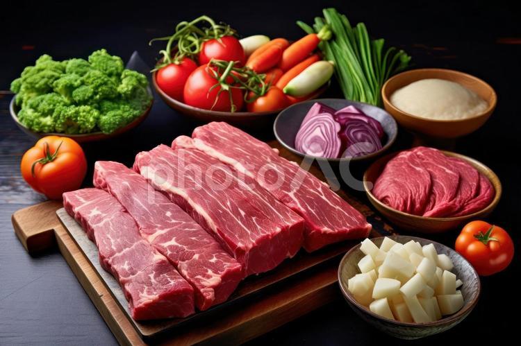 バーベキュー用の肉と野菜 肉,野菜,新鮮の写真素材