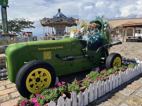 花を乗せた車 花を乗せた車 空,晴れ,青空の写真素材