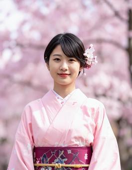 春・桜と和装(着物)の彼女 春・桜と和装(着物)の彼女の写真