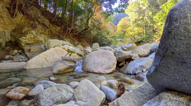 水音と丸石の谷 今治市,鈍川渓谷,フローの写真素材