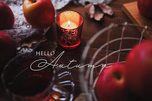 HELLO AUTUMN HELLO AUTUMN 秋,りんご,キャンドルの写真素材