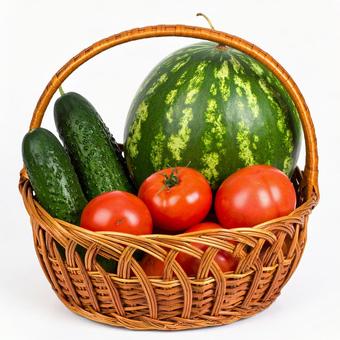 籠に入った夏野菜 籠に入った夏野菜の写真