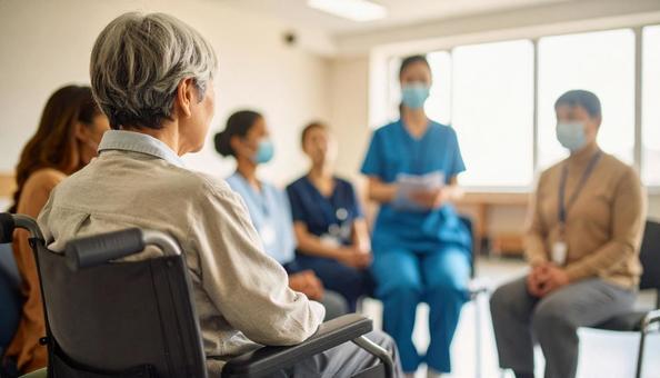 患者が自分の病気の体験談を話す患者会の写真