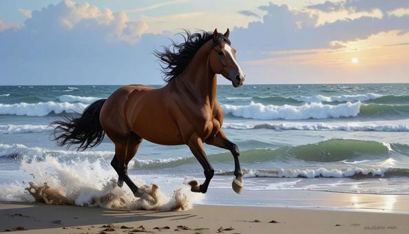 砂浜を駆ける馬 2026年の干支午年 砂浜を駆ける馬 2026年の干支午年の写真