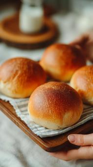 パン屋と丸いパンの写真