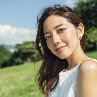 輝く笑顔の女性 輝く笑顔の女性の写真