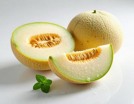 メロン　カット断面　白背景の写真
