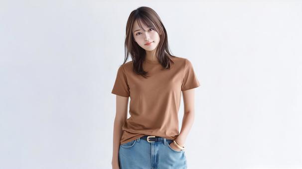茶色のTシャツのモックアップ 茶色のTシャツのモックアップの写真
