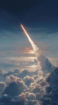 宇宙へ向けて打ち上げられるロケット 宇宙へ向けて打ち上げられるロケットの写真
