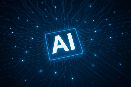 AI人工知能と回路図の背景・テクノロジーの写真