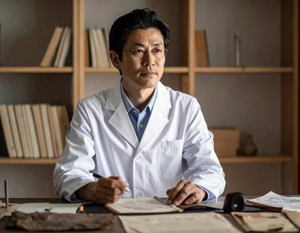 古文書を調査する歴史学者の写真