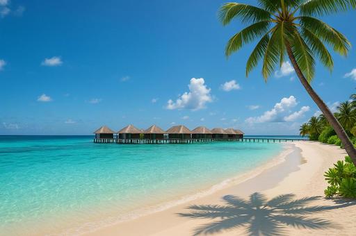 南国の海と水上コテージの写真