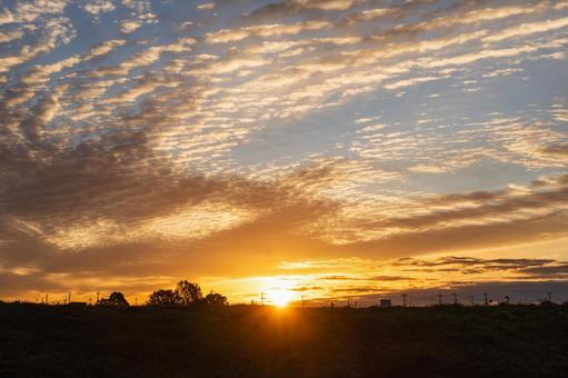 冬の日の出 マジックアワー,早朝,シルエットの写真素材
