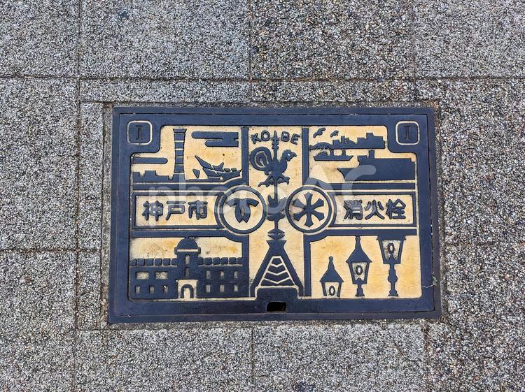 神戸市の消火栓の蓋 マンホール,消火栓,蓋の写真素材