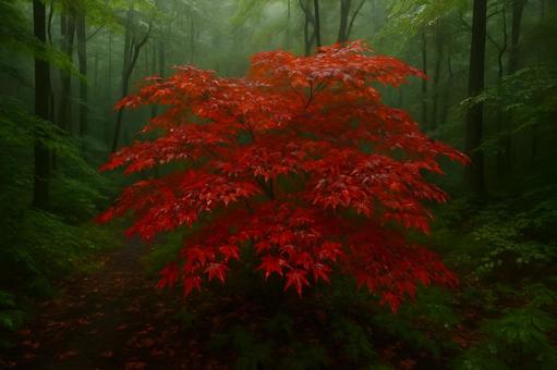 深緑に映える紅葉 深緑に映える紅葉の写真