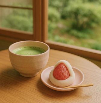 抹茶と苺大福セット 抹茶と苺大福セットの写真