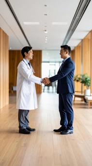 社員と医者 握手 社員と医者 握手の写真