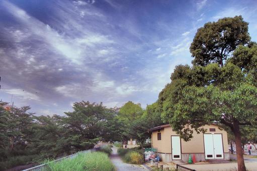 レトロな5月のたそがれの公園風景 レトロな5月のたそがれの公園風景 市場池公園,たそがれ,黄昏の写真素材