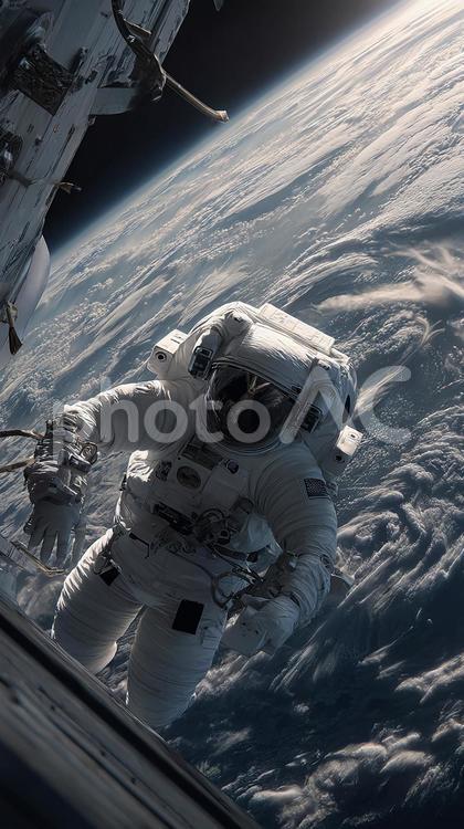 地球の軌道で働く宇宙飛行士 宇宙飛行士,宇宙服,宇宙の写真素材